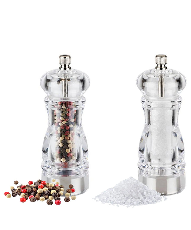GGM Gastro (12 pcs) Salt & Pepper Mills PREMIUM PLUS - CLEARGRIND - Acrylic - Height: 150mm - Clear