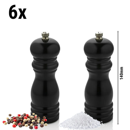 GGM Gastro (12 pcs) Salt & Pepper Mills PREMIUM - Wood - Height: 140mm - Black