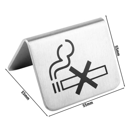 GGM Gastro (12 pcs) Table Tent - 2-piece Set - "No Smoking" - Stainless Steel - 55x35mm