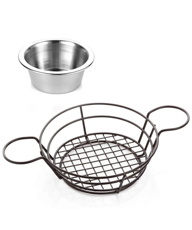GGM Gastro (15 Cái) Giỏ Phục Vụ - SNACKHOLDER - Thép Không Gỉ - Tròn - Ø210mm - Kèm Chén Chấm