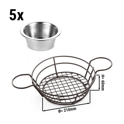 GGM Gastro (15 Cái) Giỏ Phục Vụ - SNACKHOLDER - Thép Không Gỉ - Tròn - Ø210mm - Kèm Chén Chấm