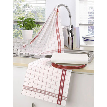 GGM Gastro (180 pcs) Glass cloth made of Linen‑cotton - 65x65cm - Red / White