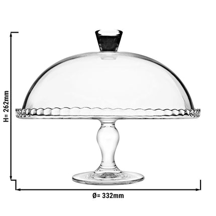 GGM Gastro (2 Cái) Kệ Tầng Buffet - Mini Patisserie - Đĩa Phục Vụ Có Chân & Nắp Chụp - Thủy Tinh - Cao 262mm