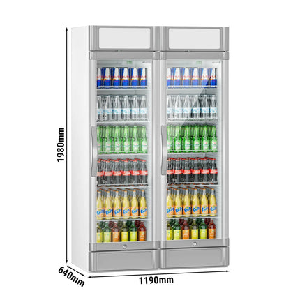 GGM Gastro (2 pcs) Commercial Beverage Display Fridge - 1190mm - 694 Litres - with 2 hinged glass doors - LED lighting - digital controller with temperature display - Grey - Temperature range 2 to 10 °C