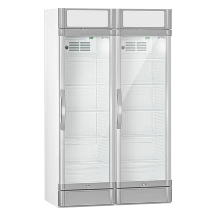 GGM Gastro (2 pcs) Commercial Beverage Display Fridge - 1190mm - 694 Litres - with 2 hinged glass doors - LED lighting - digital controller with temperature display - Grey - Temperature range 2 to 10 °C