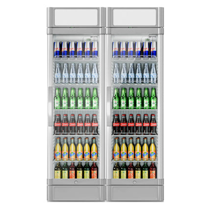 GGM Gastro (2 pcs) Commercial Beverage Display Fridge - 1190mm - 694 Litres - with 2 hinged glass doors - LED lighting - digital controller with temperature display - Grey - Temperature range 2 to 10 °C