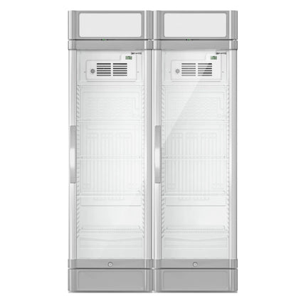 GGM Gastro (2 pcs) Commercial Beverage Display Fridge - 1190mm - 694 Litres - with 2 hinged glass doors - LED lighting - digital controller with temperature display - Grey - Temperature range 2 to 10 °C