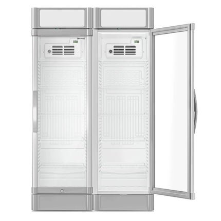 GGM Gastro (2 pcs) Commercial Beverage Display Fridge - 1190mm - 694 Litres - with 2 hinged glass doors - LED lighting - digital controller with temperature display - Grey - Temperature range 2 to 10 °C