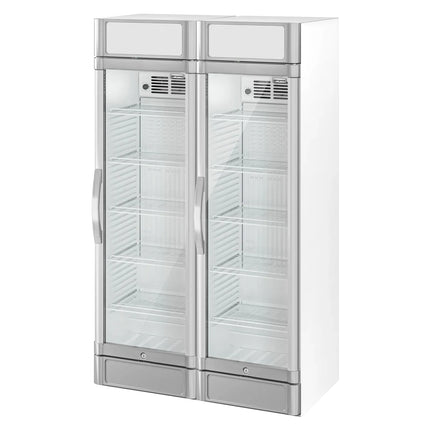 GGM Gastro (2 pcs) Commercial Beverage Display Fridge - 1190mm - 694 Litres - with 2 hinged glass doors - LED lighting - digital controller with temperature display - Grey - Temperature range 2 to 10 °C