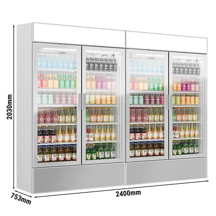 GGM Gastro (2 pcs) Commercial Beverage Display Fridge - 2400mm - 2400 Litres - with 4 hinged glass doors - LED lighting - Temperature range 1 to 10 °C