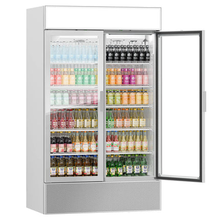 GGM Gastro (2 pcs) Commercial Beverage Display Fridge - 2400mm - 2400 Litres - with 4 hinged glass doors - LED lighting - Temperature range 1 to 10 °C