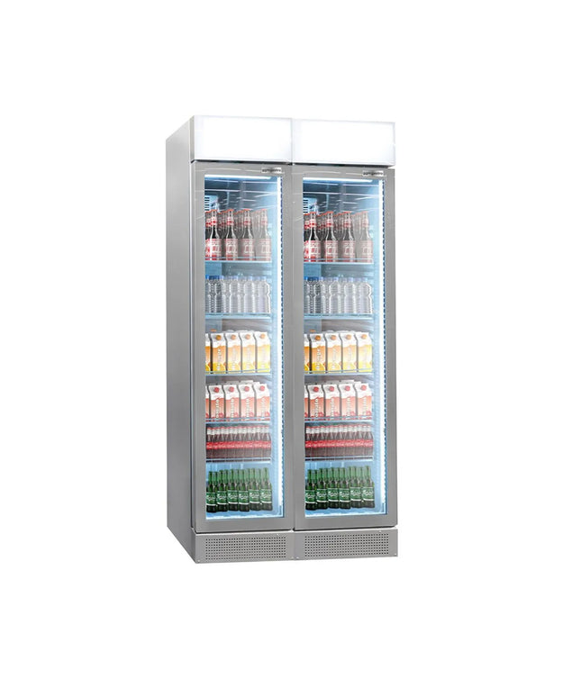 GGM Gastro (2 pcs) Commercial Beverage Display Fridge - 870mm - 190 Litres - with 2 hinged glass doors - LED lighting - digital controller with temperature display - Grey - Temperature range 1 to 10 °C