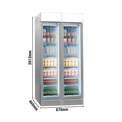 GGM Gastro (2 pcs) Commercial Beverage Display Fridge - 870mm - 190 Litres - with 2 hinged glass doors - LED lighting - digital controller with temperature display - Grey - Temperature range 1 to 10 °C