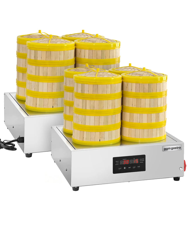 GGM Gastro (2 pcs) - Commercial Dim Sum & Dumpling Steamer - 2.5kW - Digital - incl. 32 Bamboo Baskets & 8 Lids