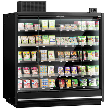 GGM Gastro (2 pcs) Commercial multideck display fridge - 3750mm - 4 hinged glass doors & 5 shelves - Black