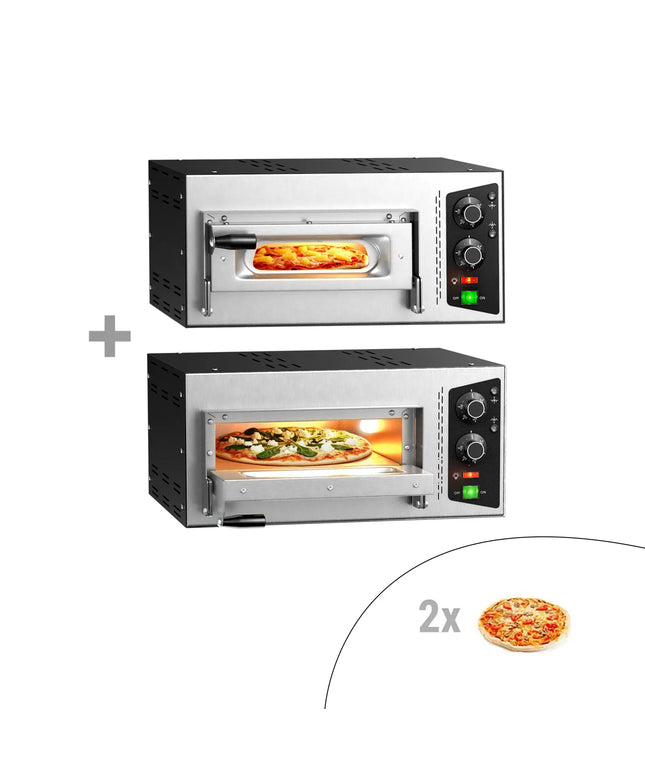 GGM Gastro (2 pcs) Electric Deck Pizza Oven - Single Deck - Refractory Stone Deck - 1+1 - Ø 35cm (35.1 cm) - 230V Single Phase | 13A Plug - Mechanical Controls - up to 450°C