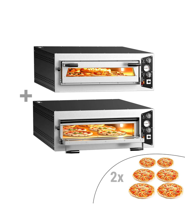 GGM Gastro (2 pcs) Electric Deck Pizza Oven - Single Deck - Refractory Stone Deck - 6 - Ø 35cm (35.1 cm) - up to 450°C - Mechanical Controls