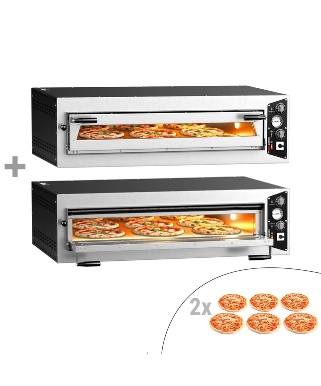GGM Gastro (2 pcs) Electric Deck Pizza Oven - Single Deck - Refractory Stone Deck - 6 x Ø 35cm (35.1 cm) - Mechanical Controls - up to 450°C