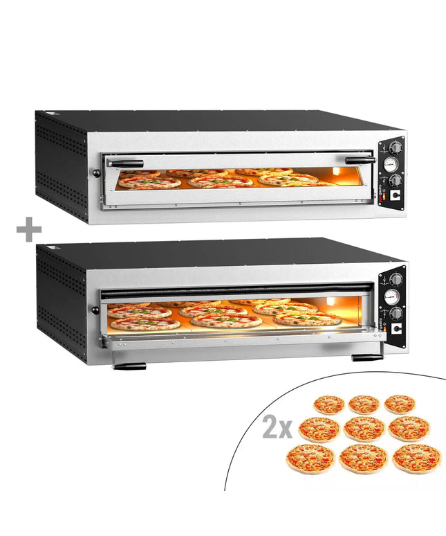 GGM Gastro (2 pcs) Electric Deck Pizza Oven - Single Deck - Refractory Stone Deck - 9 x Ø 34cm (34 cm) - up to 450°C - Mechanical Controls