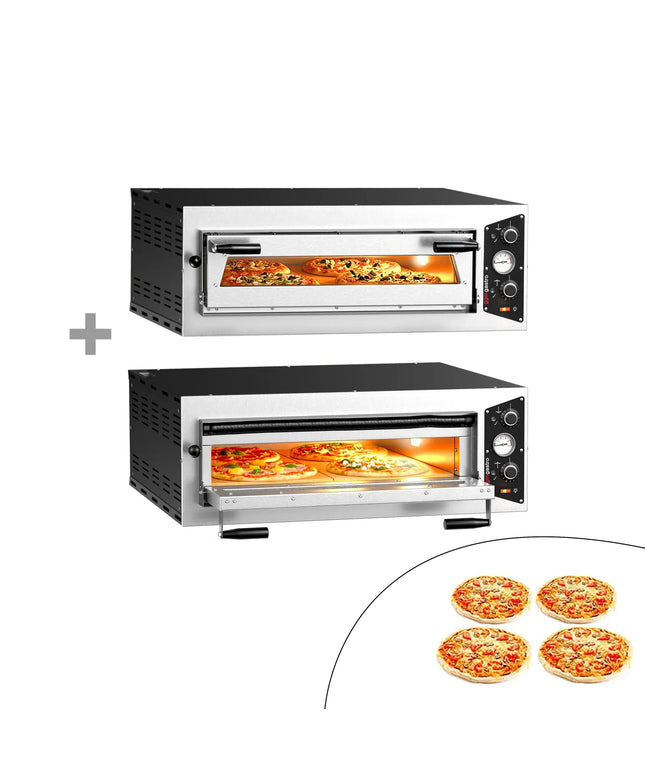 GGM Gastro (2 pcs) Electric Deck Pizza Oven - Twin Deck - Refractory Stone Deck - 4+4 - Ø 30cm (30.5 cm) - up to 450°C - Mechanical Controls