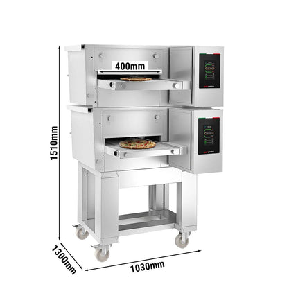 GGM Gastro (2 pcs) Gas Conveyor Pizza Oven - 1030x1300mm (103.1 cmx130 cm) - 230V Single Phase - Touchscreen Controls - Belt width: 400mm (39.9 cm) - up to 350°C - incl. Base frame