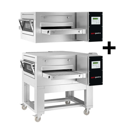 GGM Gastro (2 pcs) Gas Conveyor Pizza Oven - 1260x1750mm (126 cmx175 cm) - 230V Single Phase - Digital Controls - Belt width: 500mm (50 cm) - up to 320°C - incl. Base frame & Wheels
