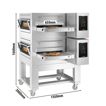 GGM Gastro (2 pcs) Gas Conveyor Pizza Oven - 1550x2000mm (154.9 cmx199.9 cm) - 230V Single Phase - Touchscreen Controls - Belt width: 650mm (65 cm) - up to 350°C - incl. Base frame