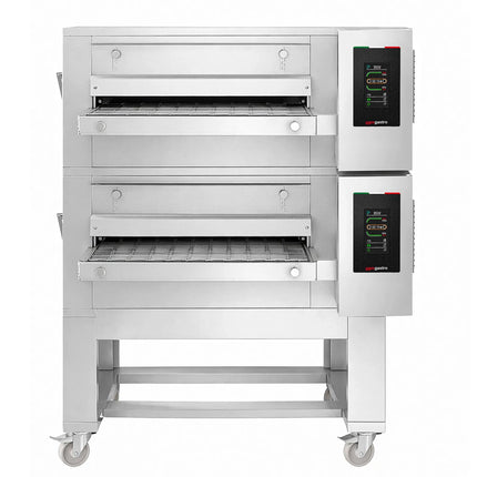 GGM Gastro (2 pcs) Gas Conveyor Pizza Oven - 1980x2450mm (198.1 cmx245.1 cm) - 230V Single Phase - Touchscreen Controls - Belt width: 1000mm (100.1 cm) - up to 350°C - incl. Base frame & Wheels