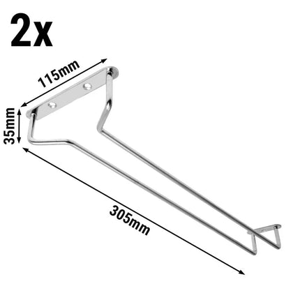 GGM Gastro (2 pcs) Glass Hanging Shelf (Bar Professional) - Stainless Steel - 305x115x35mm - for glassware up to Ø110mm foot - incl. screws