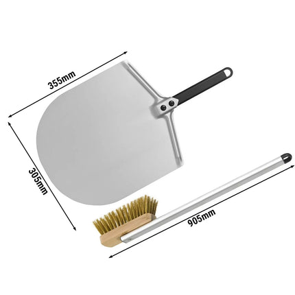 GGM Gastro (2 pcs) Pizza Peel - Aluminium - 355x305mm - Set: Pizza oven brush