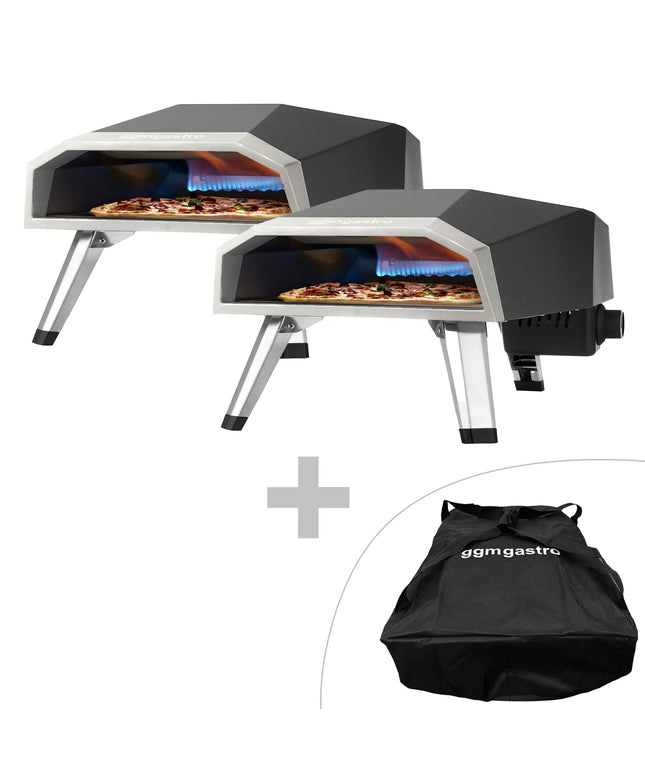 GGM Gastro (2 pcs) Portable Outdoor Gas Pizza Oven - for Ø 30cm (30.5 cm) pizza - up to 500°C - incl. Waterproof carry bags & 2 pizza stones