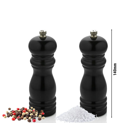 GGM Gastro (2 pcs) Salt & Pepper Mills PREMIUM - Wood - Height: 140mm - Black