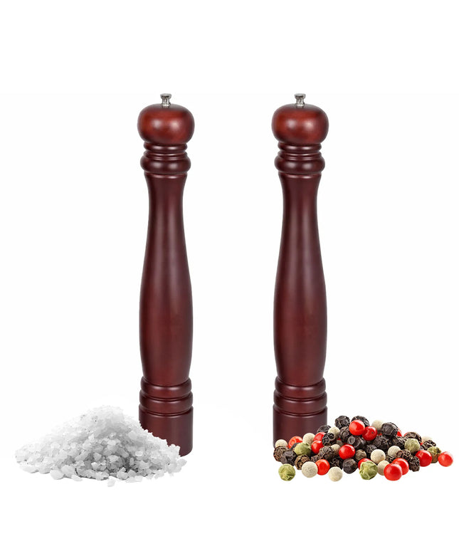 GGM Gastro (2 pcs) Salt & Pepper Mills - Wood - Steel Grinding Mechanism - Height: 460 mm - Brown