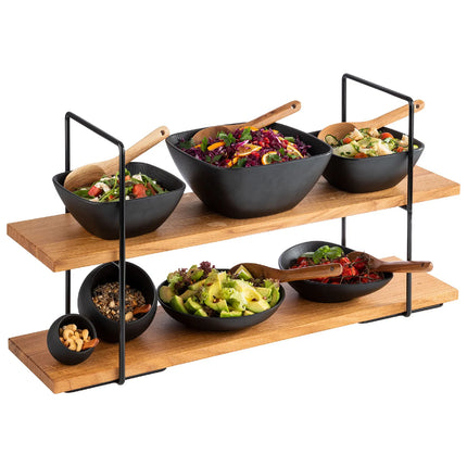 GGM Gastro 2-Tier Afternoon Tea Stand - PERFECTO LARGE - Square - Metal Frame - Oak Shelves