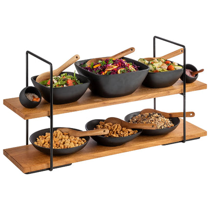 GGM Gastro 2-Tier Afternoon Tea Stand - PERFECTO LARGE - Square - Metal Frame - Oak Shelves
