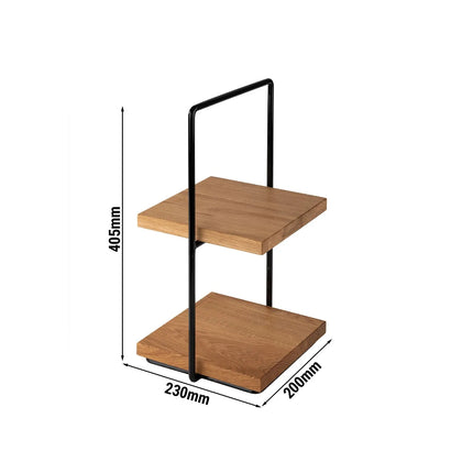 GGM Gastro 2-Tier Afternoon Tea Stand - PERFECTO SMALL - Square - Metal Frame - Oak Shelves