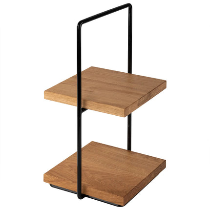 GGM Gastro 2-Tier Afternoon Tea Stand - PERFECTO SMALL - Square - Metal Frame - Oak Shelves