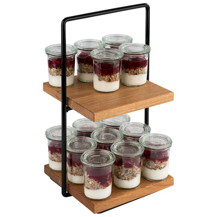 GGM Gastro 2-Tier Afternoon Tea Stand - PERFECTO SMALL - Square - Metal Frame - Oak Shelves