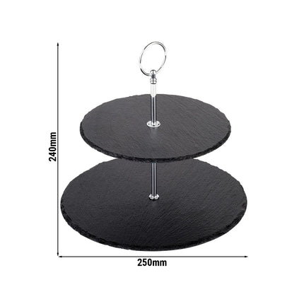 GGM Gastro 2-Tier Afternoon Tea Stand - Round - Chrome-Plated Frame - Slate Shelves