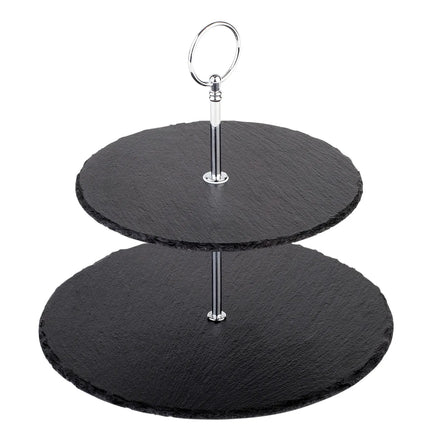 GGM Gastro 2-Tier Afternoon Tea Stand - Round - Chrome-Plated Frame - Slate Shelves