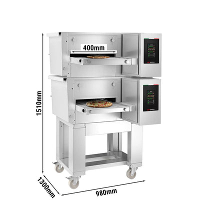 GGM Gastro (2 Units) Commercial Electric Conveyor Oven – 980 x 1300 mm – Touch Control – 400 mm Belt Width – incl. Stand