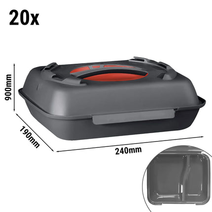 GGM Gastro (20 pcs) Lunch Box - 600ml - 2-Compartment - Anthracite Grey/Red