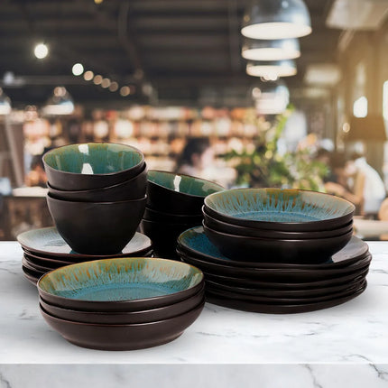 GGM Gastro (24 pcs) LOTUS | Crockery Set - Stoneware - Mixed sizes - Turquoise/Black