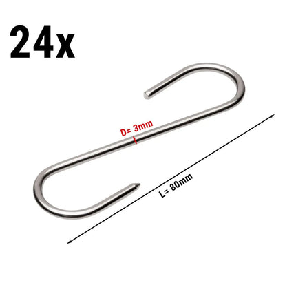 GGM Gastro (24 pcs) Meat hook - Stainless steel - Length: 80mm - Thickness: 3mm - for Meat maturing cabinet