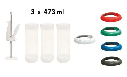 GGM Gastro (3 Cái) Bộ Bình Định Lượng (473ml) - Màng Một Lỗ Cỡ Vừa - Kèm Tay Cầm & Que - 5 Vòng Định Lượng Cố Định (7.5/10/15/22.5/30ml) - Gồm 3 Bình