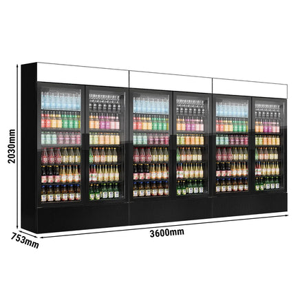 GGM Gastro (3 pcs) Commercial Beverage Display Fridge with Illuminated Canopy - 1200mm - 3600 Litres - with 6 hinged glass doors - LED lighting - Temperature range 1 to 10 °C