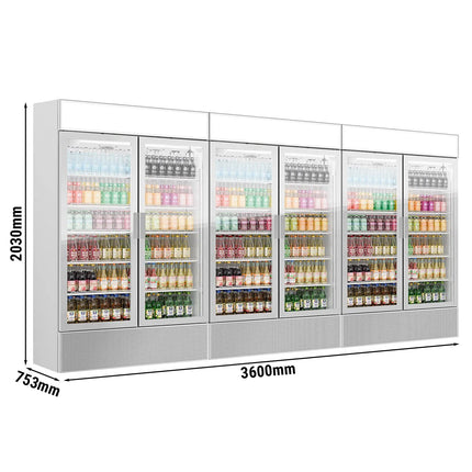 GGM Gastro (3 pcs) Commercial Upright Glass Door Display Fridge - 3600mm - 3600 Litres - with 6 hinged glass doors - LED lighting - Temperature range 1 to 10 °C - Grey