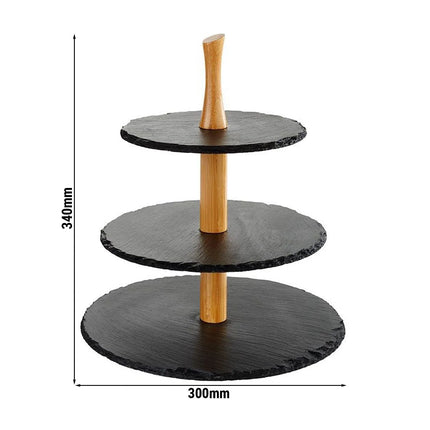 GGM Gastro 3-Tier Afternoon Tea Stand - Round - Chrome-Plated Frame - Slate Shelves