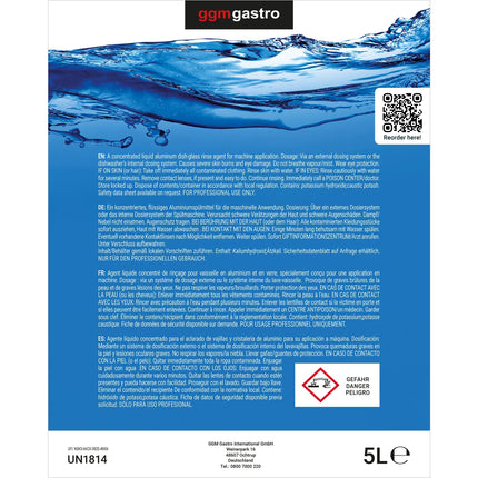GGM Gastro (4 pcs) Aluminium-Safe Dishwasher Detergent - 5L - Concentrate - For all water hardness - Suitable for cabinet machines - Eco