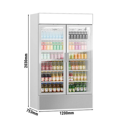 GGM Gastro (4 pcs) Commercial Beverage Display Fridge with Illuminated Canopy - 4800mm - 4800 Litres - with 8 hinged glass doors - LED lighting - Grey - Temperature range 1 to 10 °C